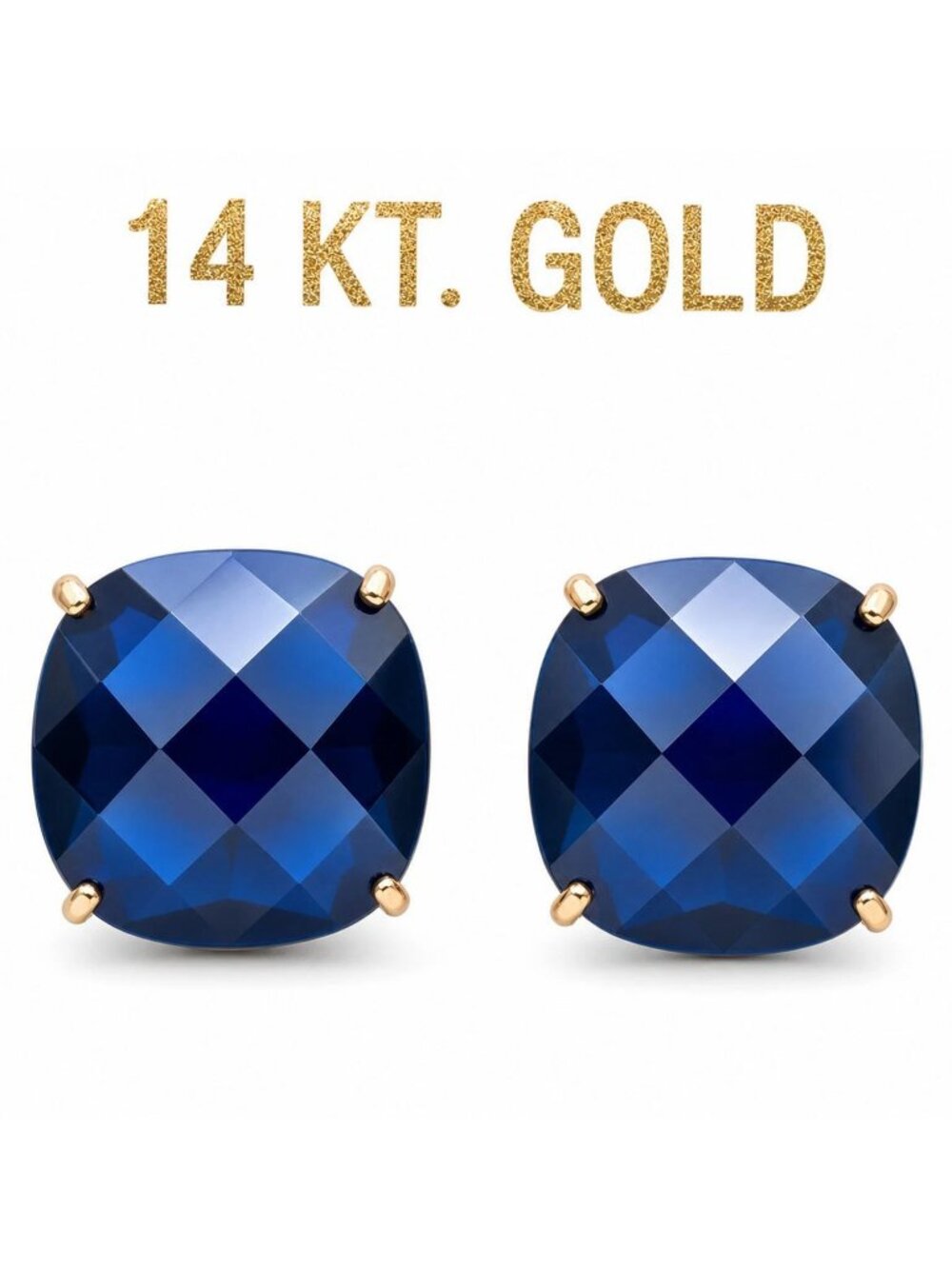 Checkerboard 12.52 Cts Blue Sapphire Stud Earrings 14k Rose Gold